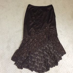 Cache brown silk skirt with lace bottom